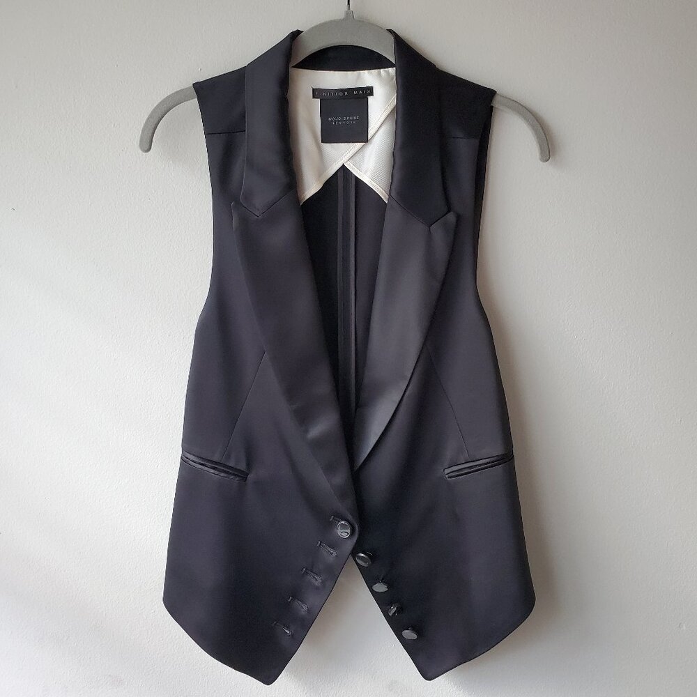 Black Blazer Vest Asymmetric Longline Hem Size S Tailored Peak Lapels Back Cinch